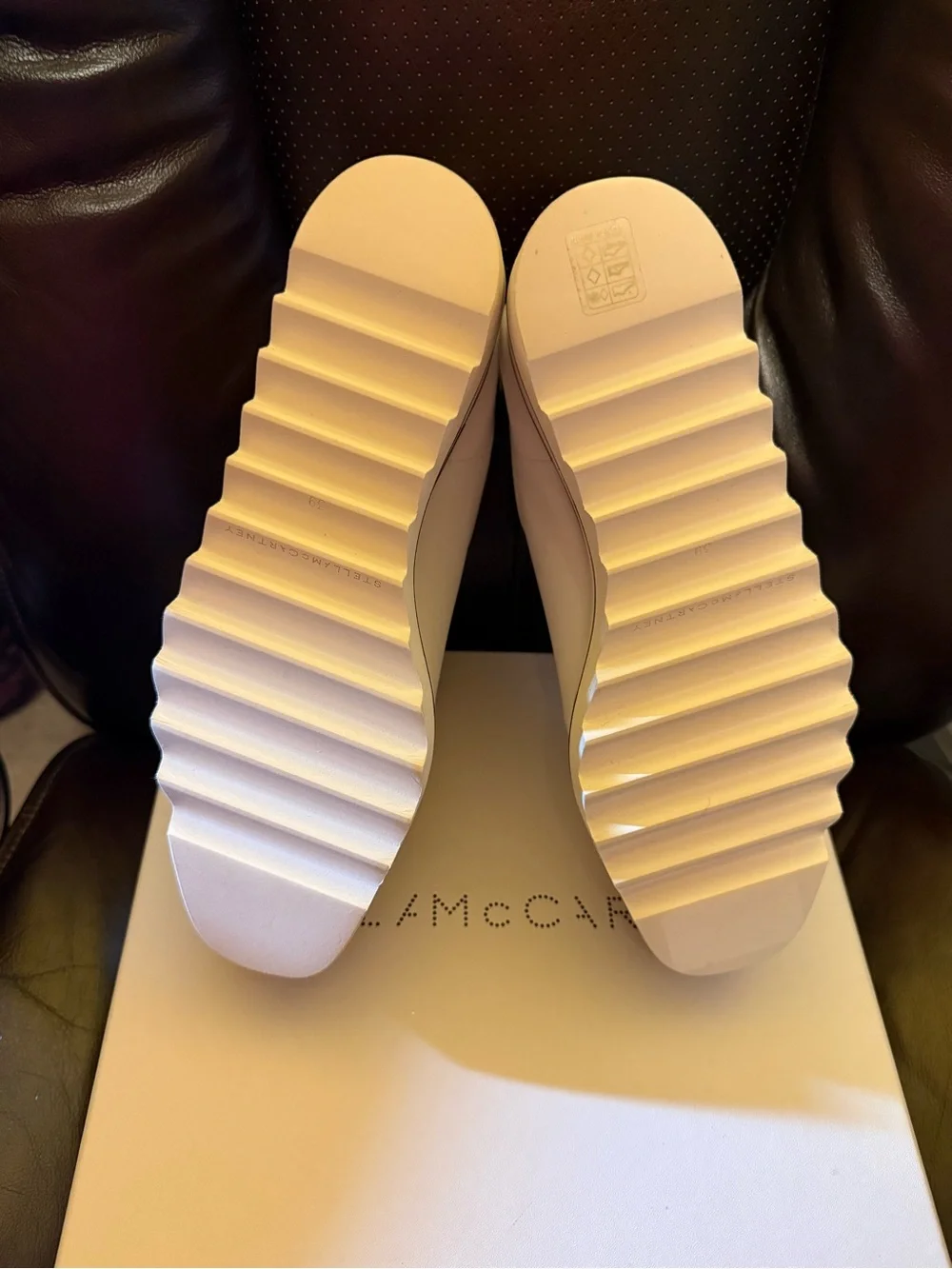 Stella McCartney White Platform Lace-Up Sneakers with Black & Navy Accents